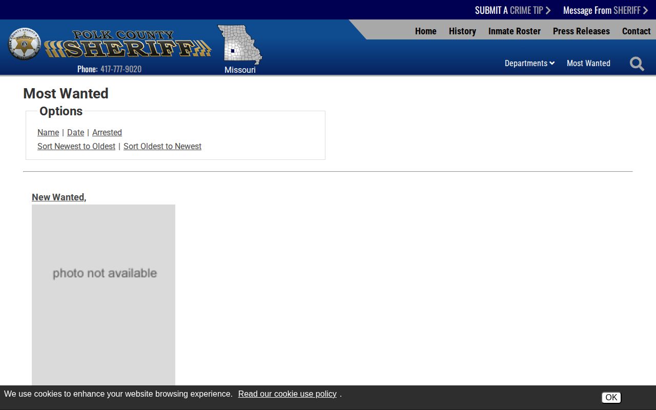 Polk County official wanted-list controls for name date and arrested status